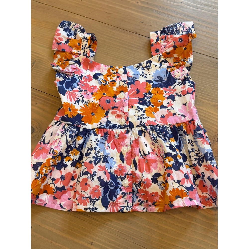 Bb20 Janie and Jack Girls 2T Floral Peplum Top Ruffle Back Bow Sleeveless Pink